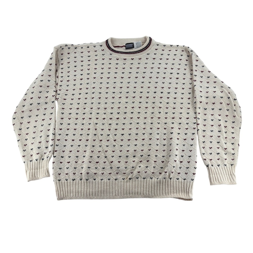 Knightsbridge Sweater Large Crew Neck Diamond Knit Cotton Made in USA Cream